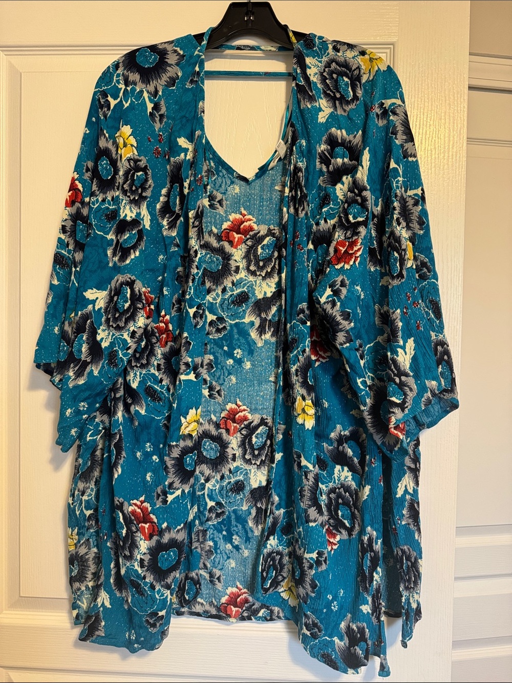 Teal Floral Kimono Cardigan - Women